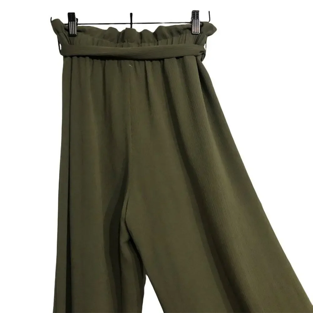 Gilli Sample Women's Gathered Waist Wide Leg High Waist Tie Belt Pants SIZE Smal
